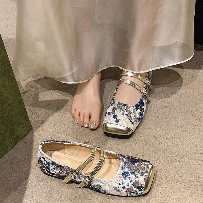 Temperament Printed Elegant Double Buckle Soft Sole Shoes
