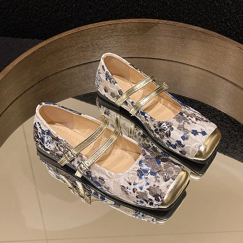 Temperament Printed Elegant Double Buckle Soft Sole Shoes