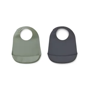 Tilda Silicone Bib 2 Pack - Faune green/stone grey mix