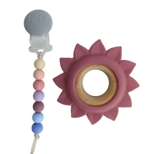 Tiny Teethers Pink Flower Teether On A Beaded Strand (With Pacifier Clip)