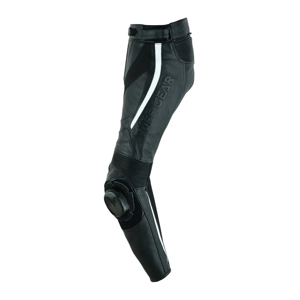 Tuff Gear Motorcycle Men Leather Racing Pants with armours - Black