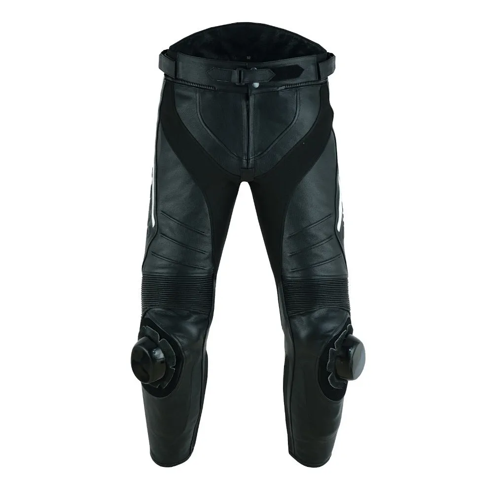 Tuff Gear Motorcycle Men Leather Racing Pants with armours - Black