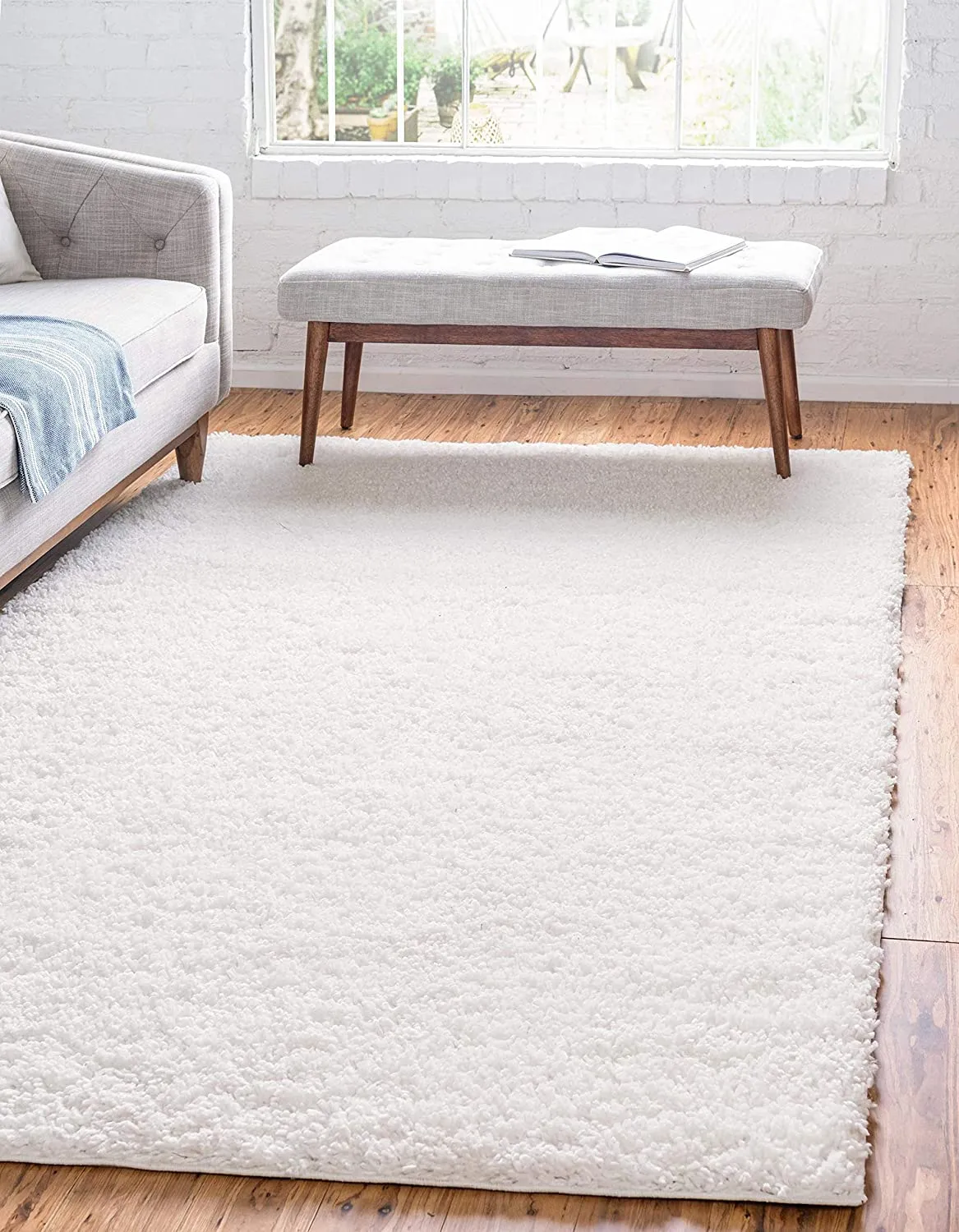 Unique Loom Davos Shag Collection Contemporary Soft Cozy Solid Shag Ivory Area Rug (4' 0 x 6' 0)