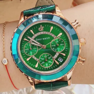 Women's Watch Refractive Mirror Surface Six-Pointer calendar large dial leather strap elegant watch