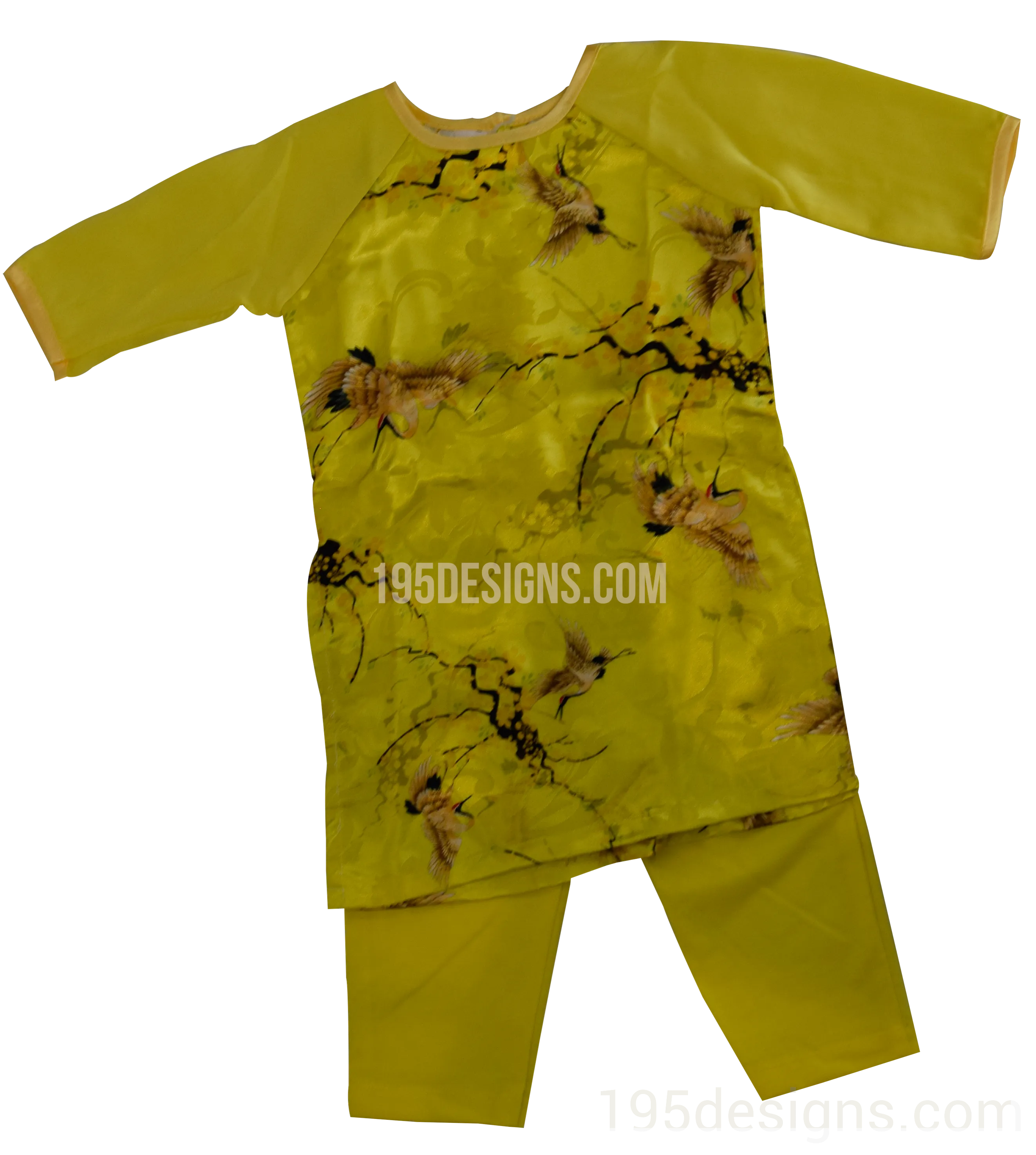 Yellow Ao Dai Baby Vietnamese Traditional Long Dress Kid Set - Lunar New Year