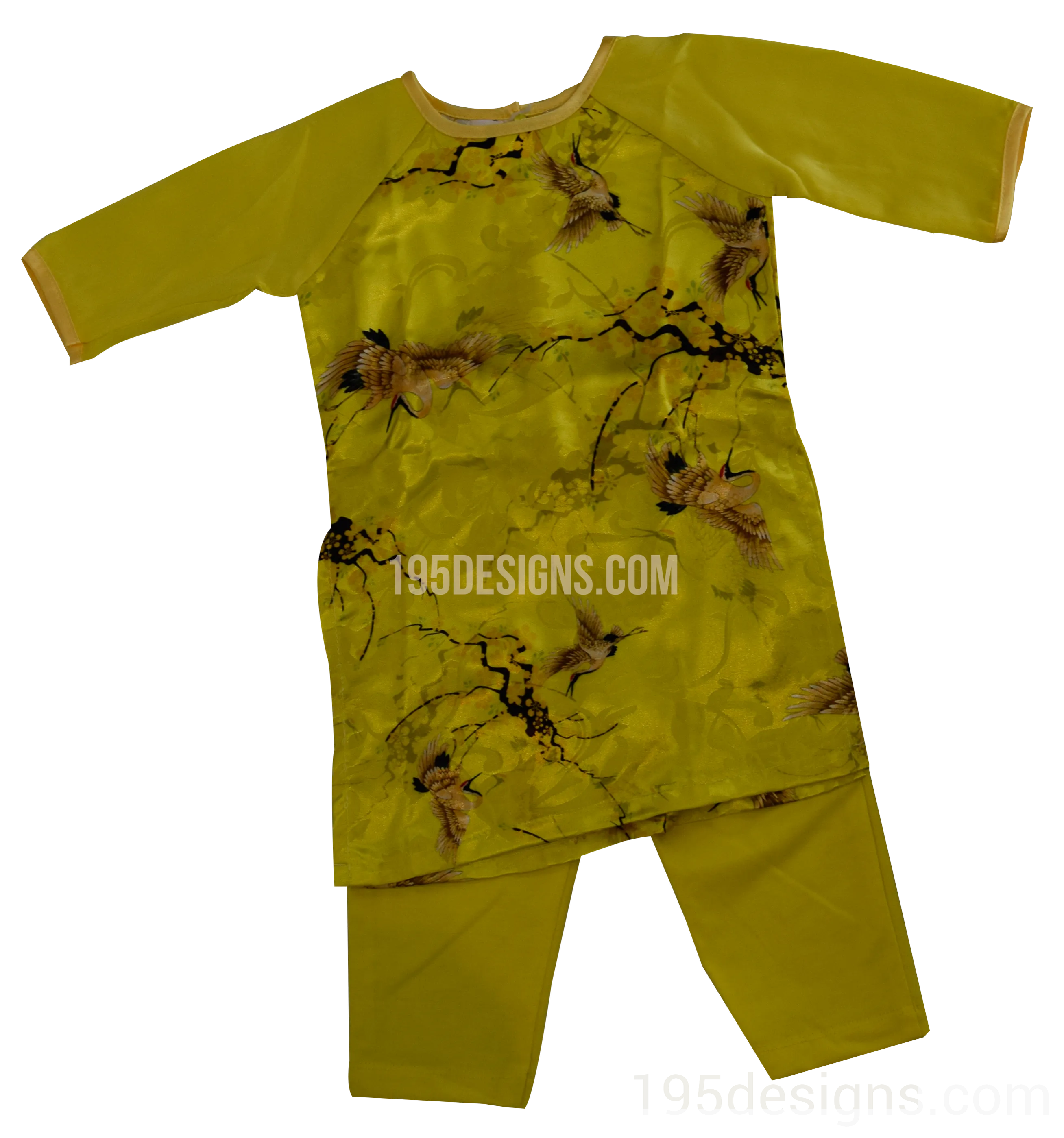 Yellow Ao Dai Baby Vietnamese Traditional Long Dress Kid Set - Lunar New Year