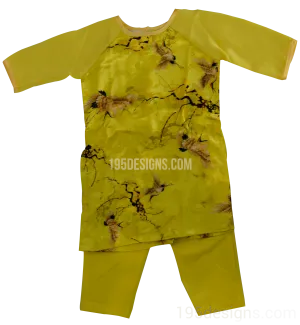 Yellow Ao Dai Baby Vietnamese Traditional Long Dress Kid Set - Lunar New Year