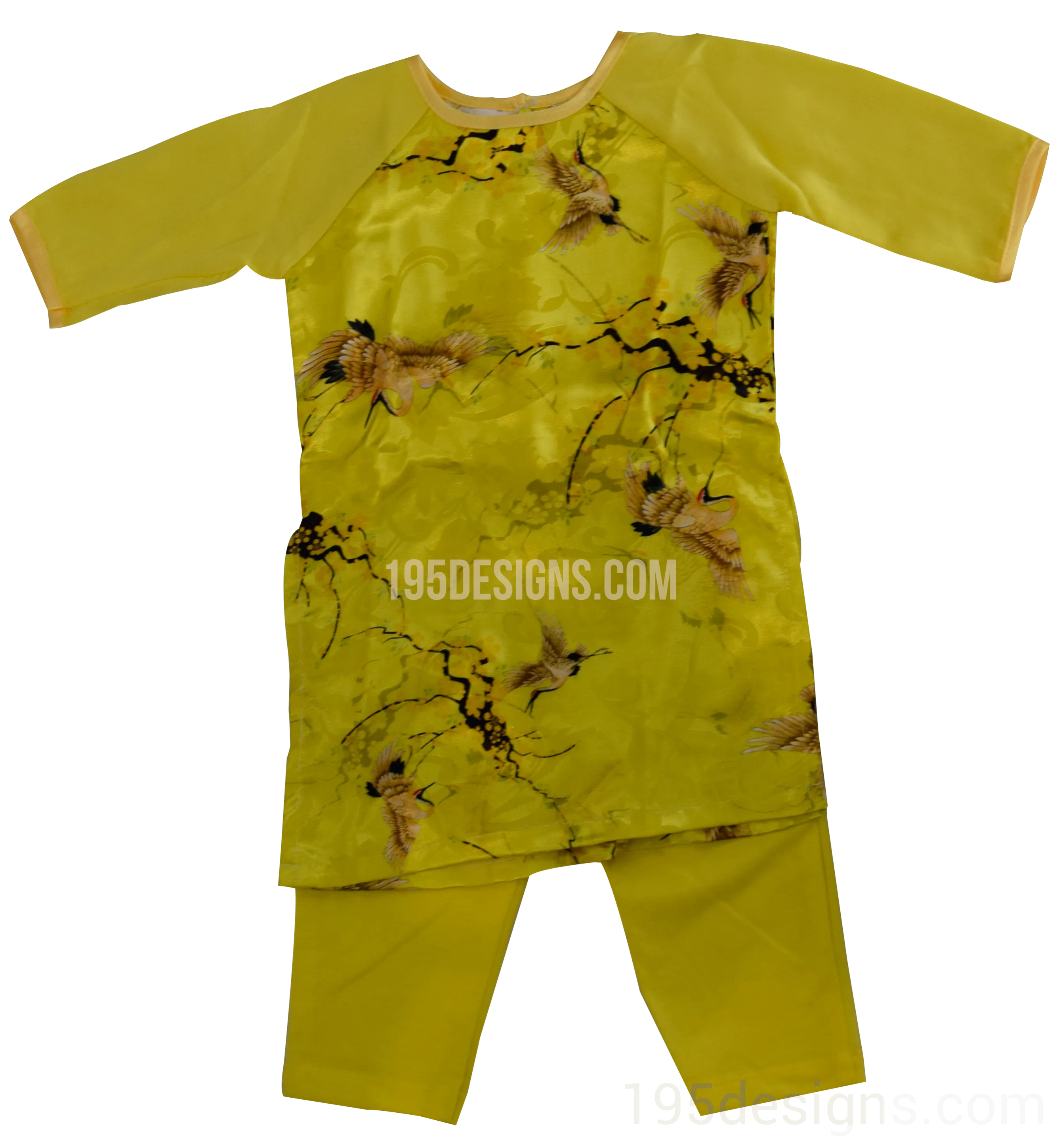 Yellow Ao Dai Baby Vietnamese Traditional Long Dress Kid Set - Lunar New Year