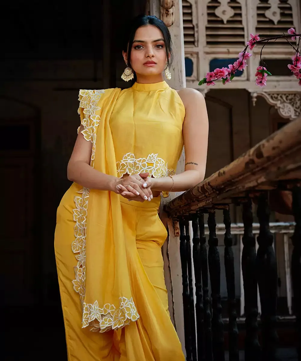 Yellow Cut Work Drape Co Rd Set