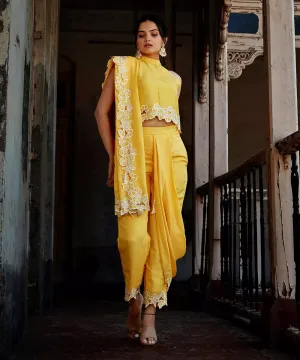 Yellow Cut Work Drape Co Rd Set
